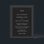 Convites Casamento Elegante Clássico Gertrude Black<br><div class="desc">Convite de casamento preto clássico com uma design simples e mínima com seu monograma no topo e seus detalhes de evento cercados por uma dupla borda. As fontes se alternam entre um script elegante,  um serif tradicional e fontes sans serif minimalistas. Este convite é excelente para um casamento formal.</div>