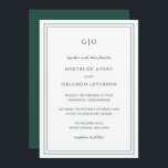 Convites Casamento Elegante Clássico Gertude Emerald Verde<br><div class="desc">Um convite de casamento verde ao estilo clássico / emerald com um design simples e mínimo com o seu monograma no topo e os seus detalhes de eventos rodeados por uma dupla fronteira. As fontes se alternam entre um script elegante, um serif tradicional e fontes sans serif minimalistas. Este convite...</div>