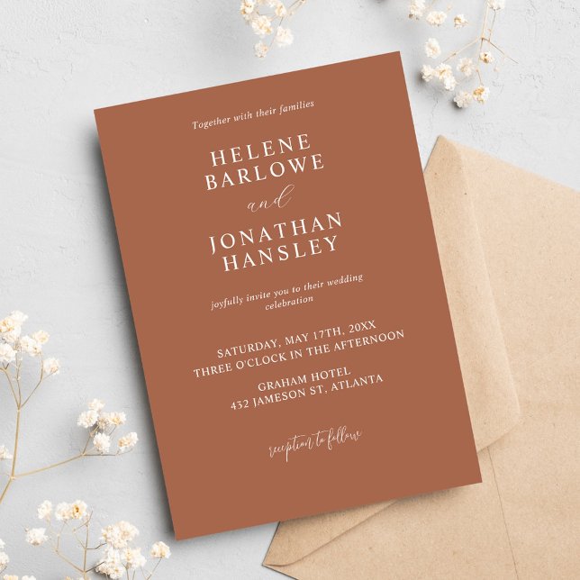 Convites Casamento Elegante Clássico Minimalista Terracotta (Terracotta Minimalist Classic Elegant Wedding Invitation)