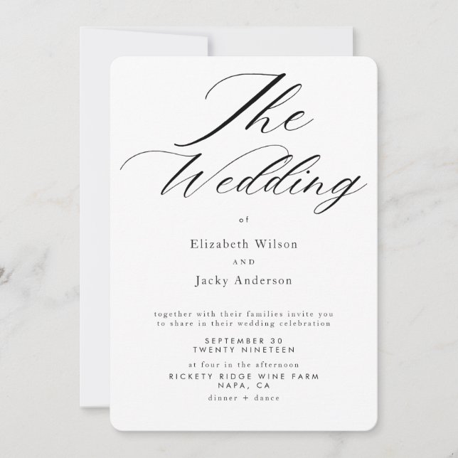 Convites Casamento Elegante Clássico Preto e Branco com QR  (Frente)