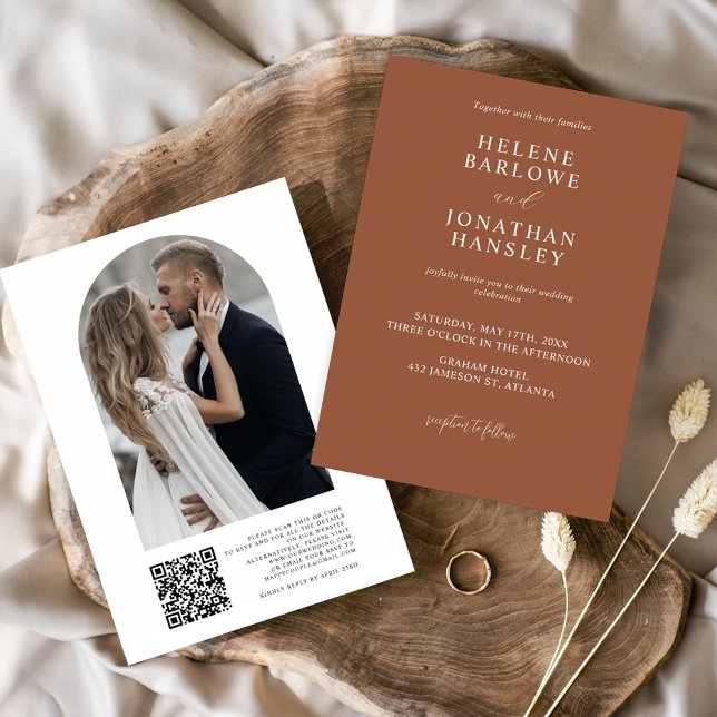 Convites Casamento Elegante Clássico Terracotta (Terracotta Modern Classic Elegant Wedding Invitation)