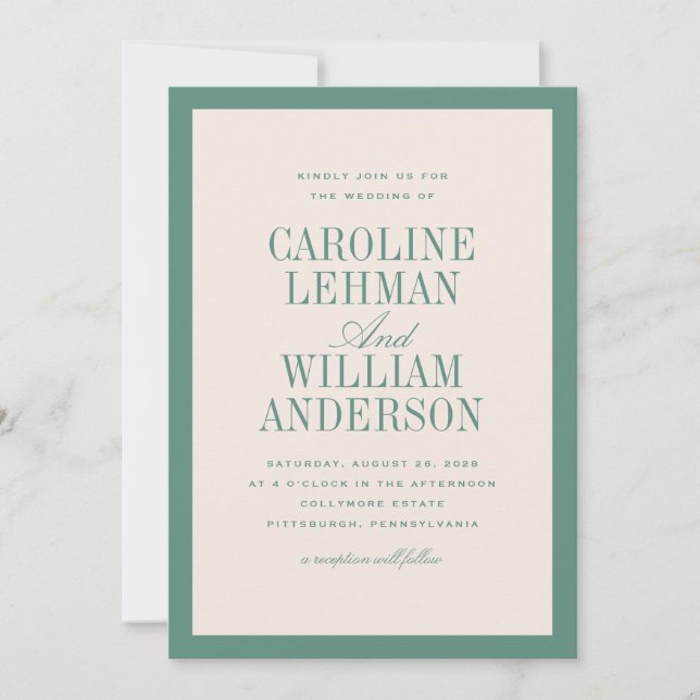 Convites Casamento Elegante Clássico Verde Claro (Frente)