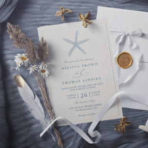 Convites Casamento Elegante Código QR Estrela-do-Mar Azul E