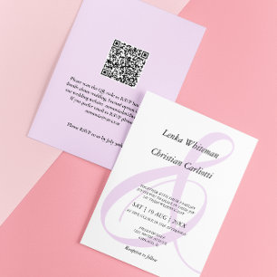 Convites Casamento elegante com Ampersand em lavanda e QR-C