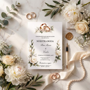 Convites Casamento Elegante com Anéis Dourados e Flores Bra