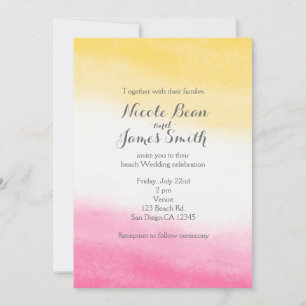 Convites Casamento Elegante com Aquarela Amarela e Rosa