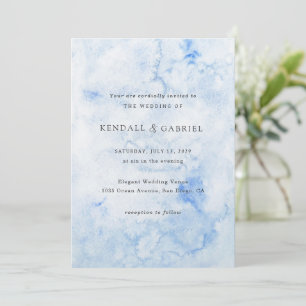 Convites Casamento Elegante com Aquarela Azul Moderna
