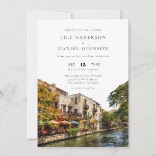 Convites Casamento Elegante com Aquarela em San Antonio