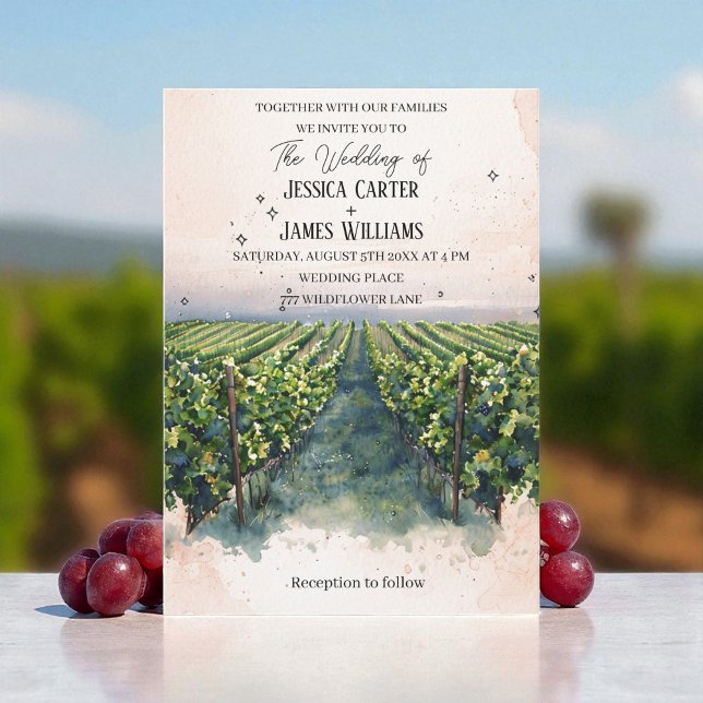 Convites Casamento Elegante com Aquarela Rústica em Vinícol (Criador carregado)