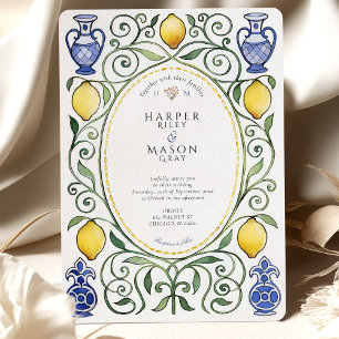 Convites Casamento Elegante com Azulejos Mediterrâneos de L