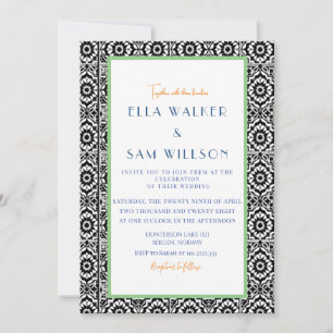 Convites Casamento Elegante com Azulejos Pretos e Brancos F