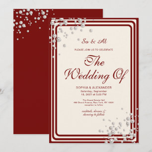 Convites Casamento Elegante com Borda Burgundy e Pérola