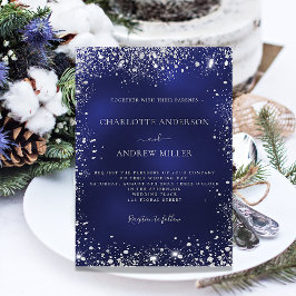 Convites casamento elegante com brilho de prata azul marinh