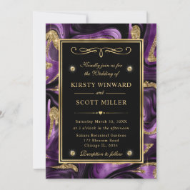 Convites Casamento Elegante com Brilho Dourado e Roxo Derre