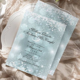 Convites Casamento Elegante com Brilho Prata Azul Claro