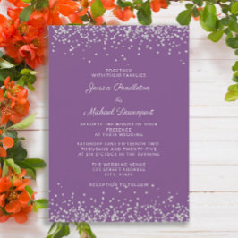 Convites Casamento Elegante com Brilho Prateado Roxo 