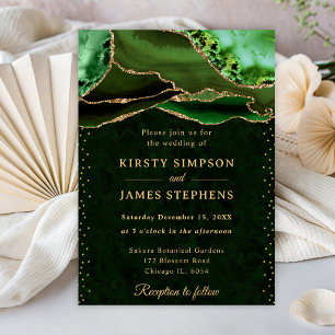 Convites Casamento Elegante com Brilho Verde e Dourado em Á
