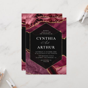 Convites casamento elegante com burgundy e dourado agate