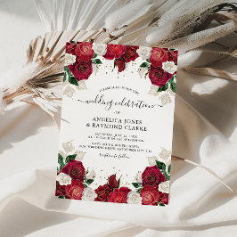 Convites Casamento Elegante com Burgundy Vermelho e Floral