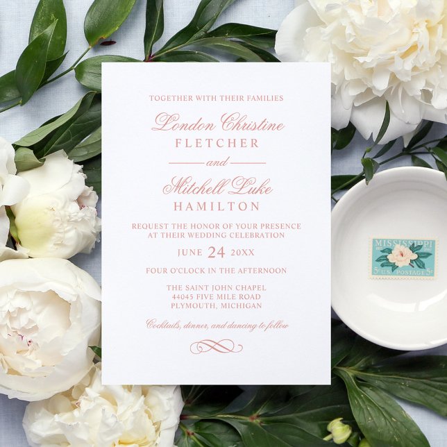 Convites Casamento Elegante com Caligrafia em Dourado Rosa (Criador carregado)
