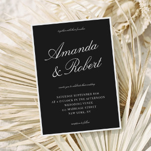 Convites Casamento Elegante com Caligrafia Preta e Estilo A