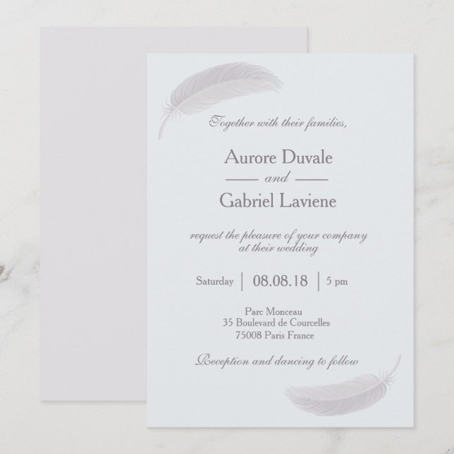 Convites Casamento elegante com cinzas brancas azuis de Ang (Frente/Verso)