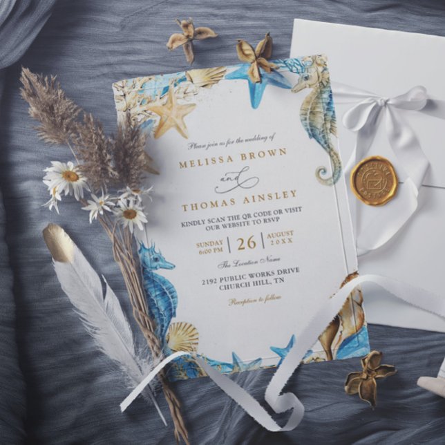 Convites Casamento Elegante com Código QR Aquarela Sob o Ma (Criador carregado)