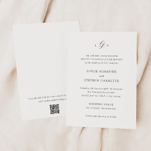 Convites Casamento Elegante com Código QR Preto e Branco At