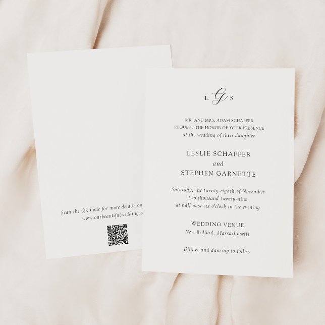 Convites Casamento Elegante com Código QR Preto e Branco At (Criador carregado)