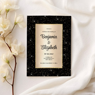 Convites Casamento elegante com confete brilhante dourado p