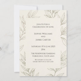 Convites Casamento Elegante com Desenho de Folha de Salvia
