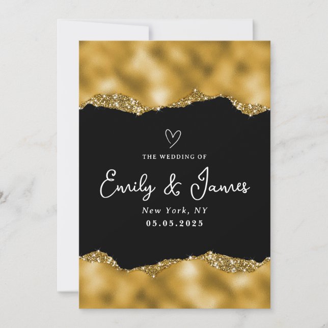 Convites casamento elegante com dourado cólico (Frente)