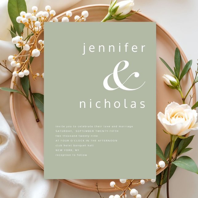 Convites Casamento Elegante com E comercial em Verde Salvia (Elegant Sage Green Ampersand Wedding Invitation)