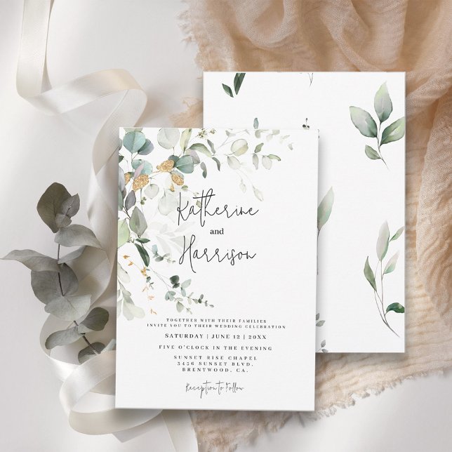 Convites Casamento Elegante com Eucalipto e Verde com Doura (Criador carregado)