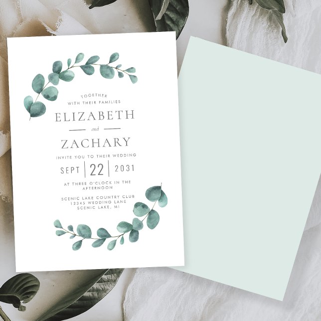 Convites Casamento Elegante com Eucalipto em Aquarela (Criador carregado)