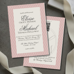 Convites Casamento Elegante com Faixa Vermelha e Letra de R