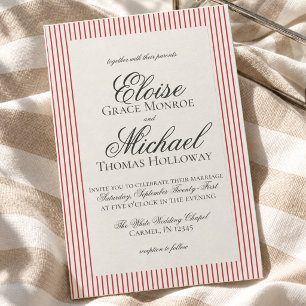 Convites Casamento Elegante com Faixa Vermelha e Letra de R