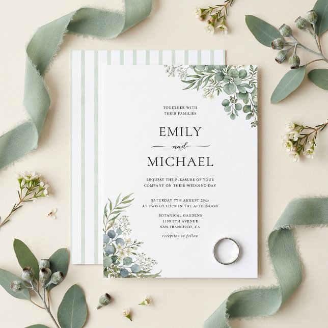 Convites Casamento Elegante com Flora Aquarelada (Criador carregado)