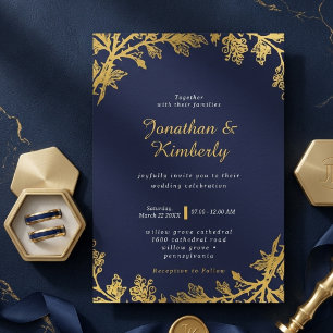 Convites Casamento Elegante com Floreio Naval em Ouro