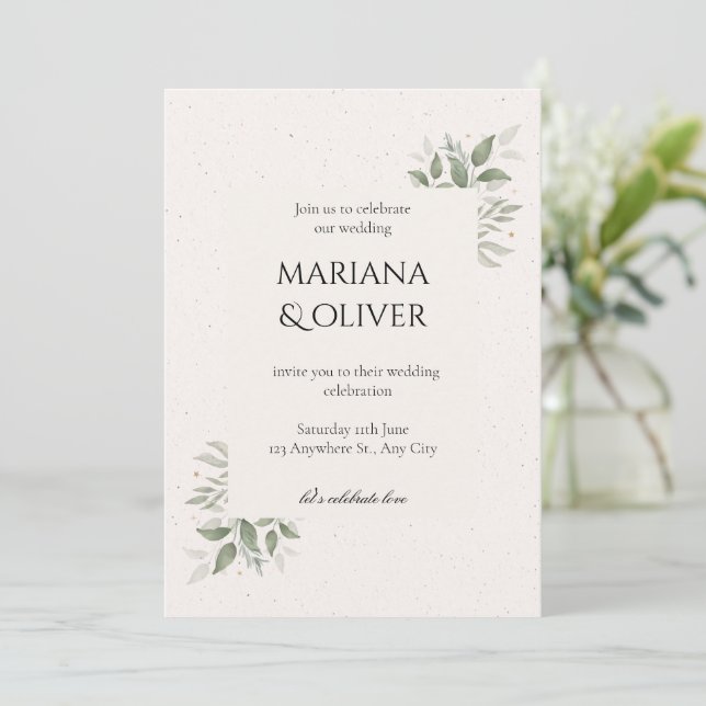 Convites Casamento Elegante com Flores Leves (Em pé/Frente)