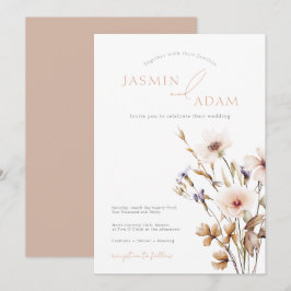 Convites Casamento Elegante com Flores Silvestres Neutras
