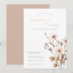 Convites Casamento Elegante com Flores Silvestres Neutras