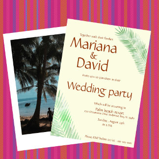 Convites Casamento Elegante com Folha de Palmeira Tropical 