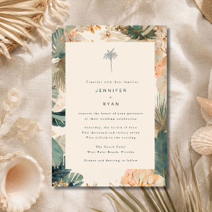 Convites Casamento Elegante com Folhas de Palmeira Tropical
