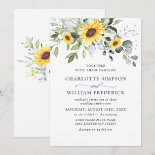 Convites Casamento Elegante com Girassóis em Aquarela e Euc