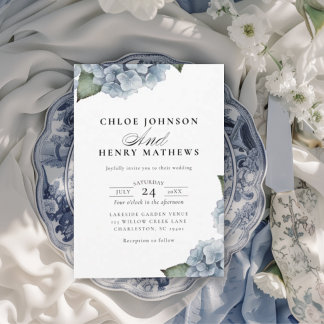 Convites Casamento Elegante com Hortênsias Azuis