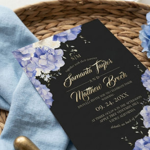 Convites Casamento Elegante com Hortênsias em Azul Poeirent