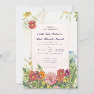 Convites Casamento Elegante com Jardim de Flores Silvestres