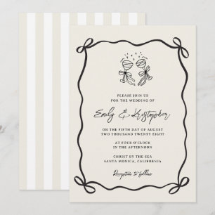 Convites Casamento Elegante com Laço Coquette em Listras de