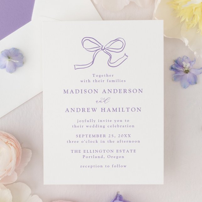 Convites Casamento Elegante com Laço de Lavanda (Criador carregado)